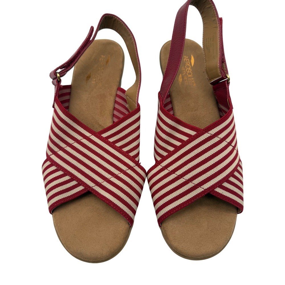 Aerosoles Badlands Sandals Womens‎ 12 Red Excellent Striped Wedge Slingback